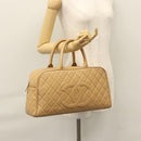 CHANEL Matelasse Hand Bag Caviar Skin Beige Gold CC Auth BA453A-26