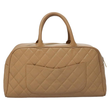 CHANEL Matelasse Hand Bag Caviar Skin Beige Gold CC Auth BA453A - 0