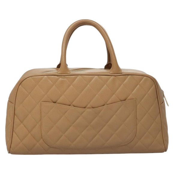 CHANEL Matelasse Hand Bag Caviar Skin Beige Gold CC Auth BA453A