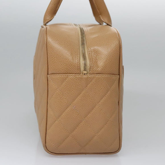 CHANEL Matelasse Hand Bag Caviar Skin Beige Gold CC Auth BA453A
