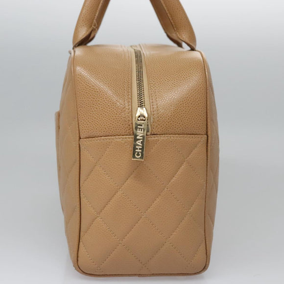 CHANEL Matelasse Hand Bag Caviar Skin Beige Gold CC Auth BA453A