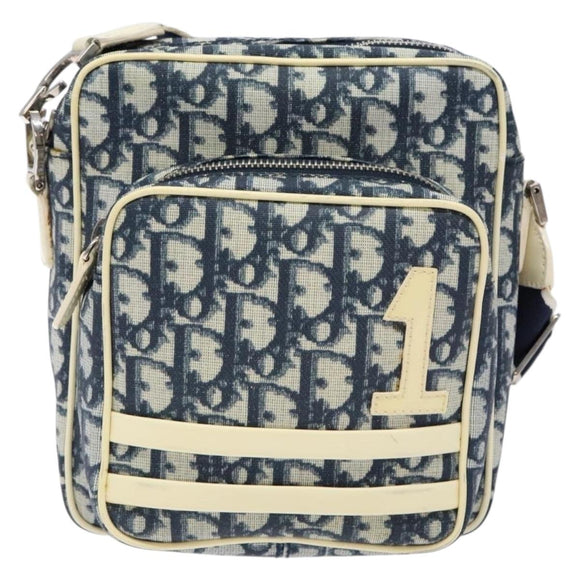 Christian Dior Trotter Canvas Shoulder Bag PVC Navy Silver Auth BA4540