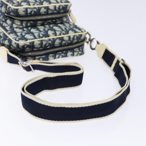 Christian Dior Trotter Canvas Shoulder Bag PVC Navy Silver Auth BA4540