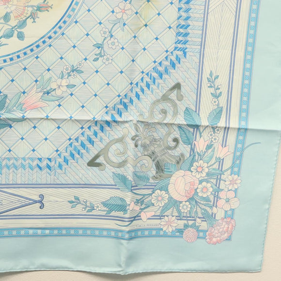 HERMES Carre 90 Scarf ""JEUX DE PAILLE"" Silk Light Blue Auth BA4555