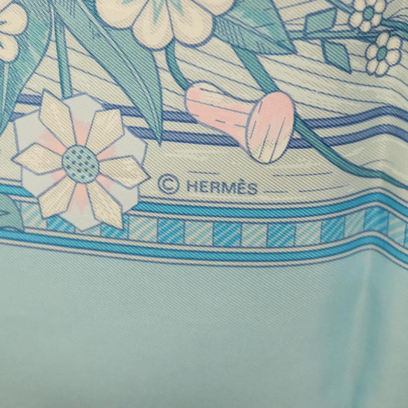 HERMES Carre 90 Scarf ""JEUX DE PAILLE"" Silk Light Blue Auth BA4555