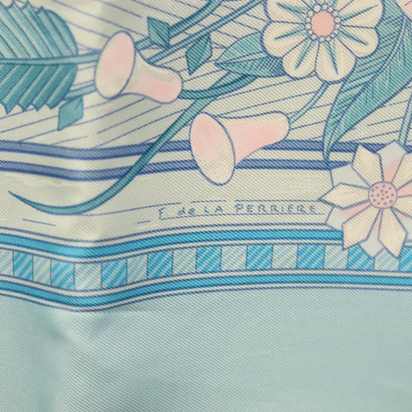 HERMES Carre 90 Scarf ""JEUX DE PAILLE"" Silk Light Blue Auth BA4555