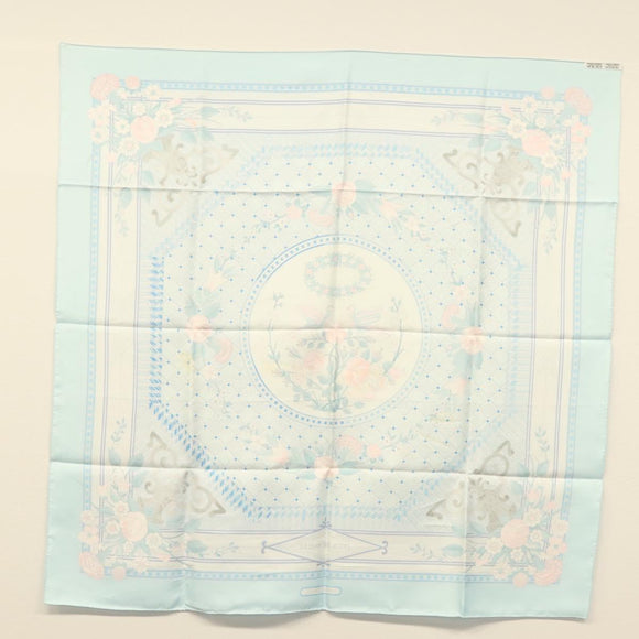 HERMES Carre 90 Scarf ""JEUX DE PAILLE"" Silk Light Blue Auth BA4555
