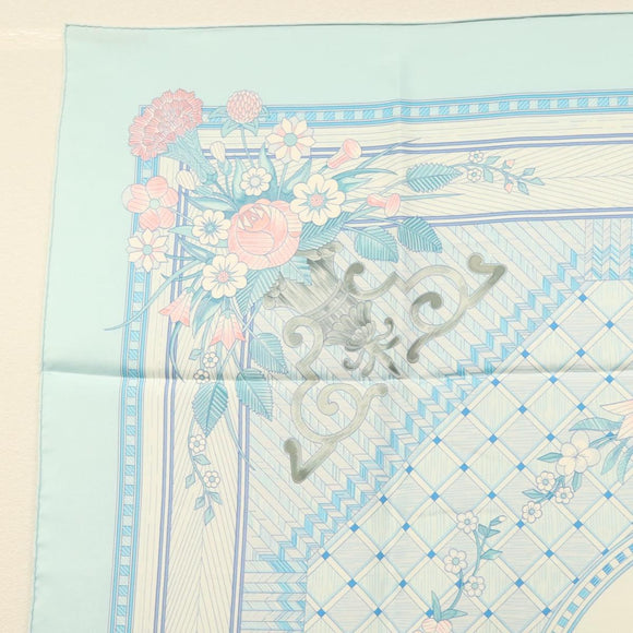 HERMES Carre 90 Scarf ""JEUX DE PAILLE"" Silk Light Blue Auth BA4555