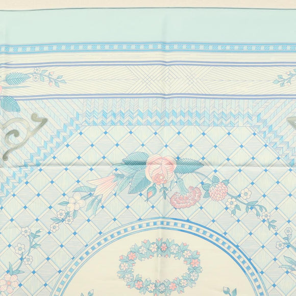 HERMES Carre 90 Scarf ""JEUX DE PAILLE"" Silk Light Blue Auth BA4555
