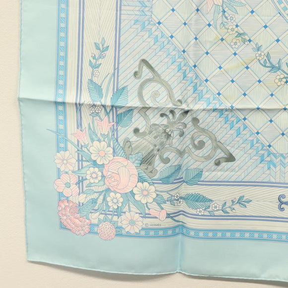 HERMES Carre 90 Scarf ""JEUX DE PAILLE"" Silk Light Blue Auth BA4555