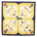 HERMES Carre 90 Scarf ""VOITURES PANIERS"" Silk White Auth BA4559-1