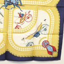 HERMES Carre 90 Scarf ""VOITURES PANIERS"" Silk White Auth BA4559-10