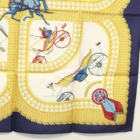 HERMES Carre 90 Scarf ""VOITURES PANIERS"" Silk White Auth BA4559