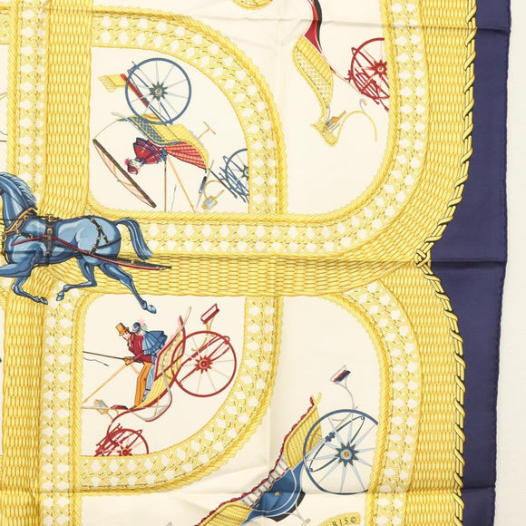 HERMES Carre 90 Scarf ""VOITURES PANIERS"" Silk White Auth BA4559