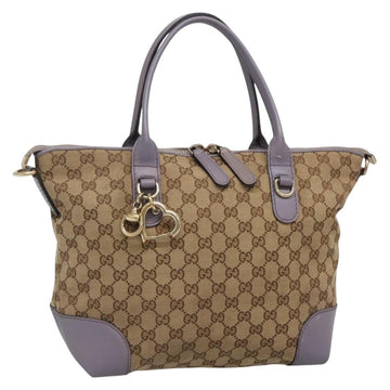 GUCCI GG Canvas Heart Bit Tote Bag Gold Beige 269957 Auth BA4579