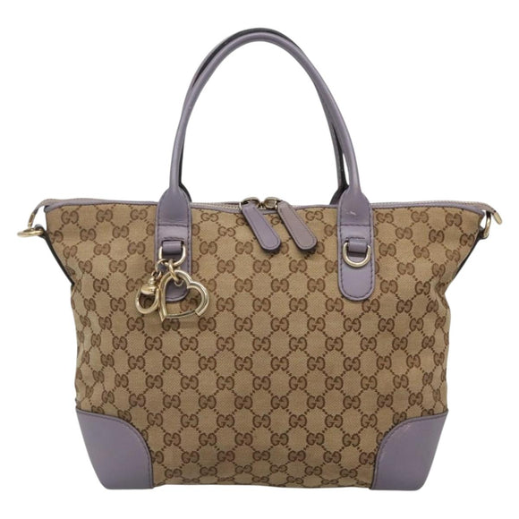 GUCCI GG Canvas Heart Bit Tote Bag Gold Beige 269957 Auth BA4579