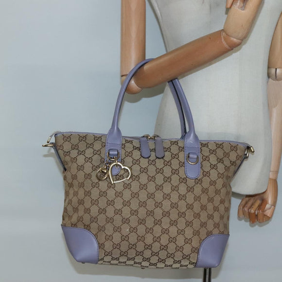 GUCCI GG Canvas Heart Bit Tote Bag Gold Beige 269957 Auth BA4579