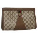 GUCCI GG Supreme Web Sherry Line Clutch Bag PVC Beige Gold 89 01 033 Auth BA4582-1