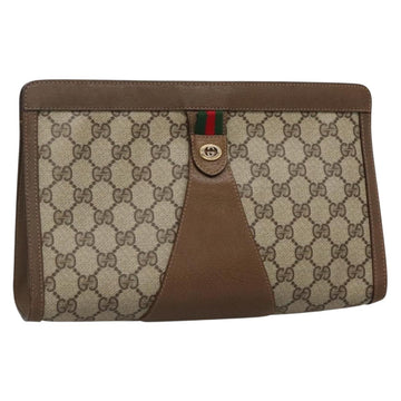 GUCCI GG Supreme Web Sherry Line Clutch Bag PVC Beige Gold 89 01 033 Auth BA4582