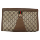 GUCCI GG Supreme Web Sherry Line Clutch Bag PVC Beige Gold 89 01 033 Auth BA4582-13