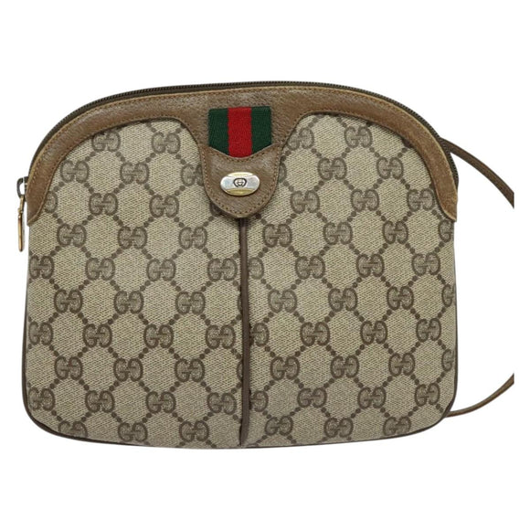 GUCCI GG Supreme Web Sherry Line Shoulder Bag PVC Beige 98 02 047 Auth BA4583