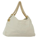 CHANEL COCO Mark Chain Shoulder Bag Lamb Skin White Gold CC Auth BA4593-1