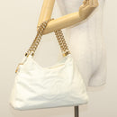 CHANEL COCO Mark Chain Shoulder Bag Lamb Skin White Gold CC Auth BA4593-25