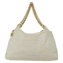 CHANEL COCO Mark Chain Shoulder Bag Lamb Skin White Gold CC Auth BA4593-13