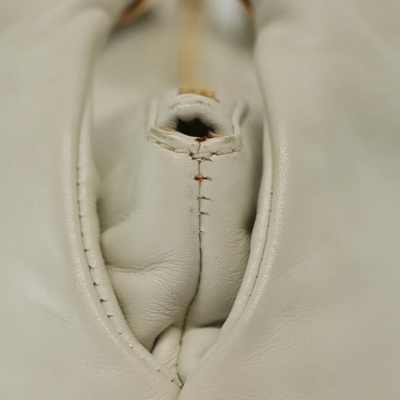 CHANEL COCO Mark Chain Shoulder Bag Lamb Skin White Gold CC Auth BA4593