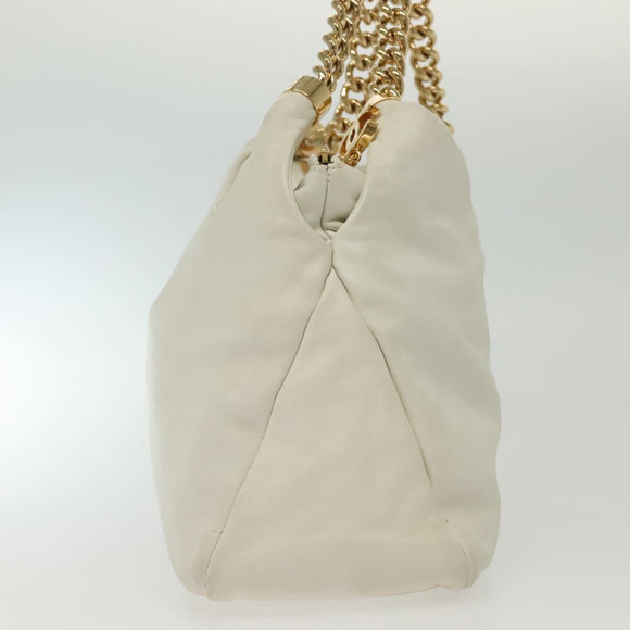 CHANEL COCO Mark Chain Shoulder Bag Lamb Skin White Gold CC Auth BA4593