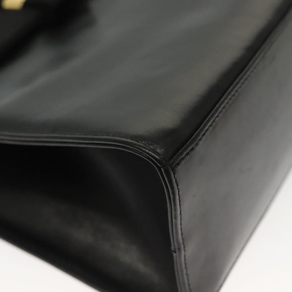 Salvatore Ferragamo Vala Hand Bag Leather Black Gold Auth BA4594