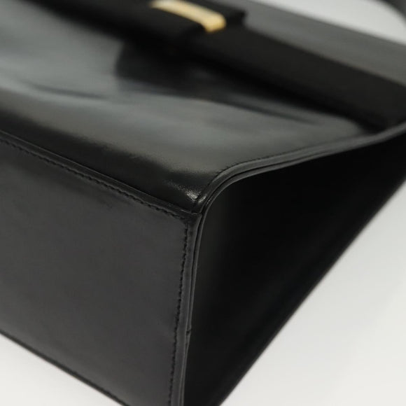 Salvatore Ferragamo Vala Hand Bag Leather Black Gold Auth BA4594