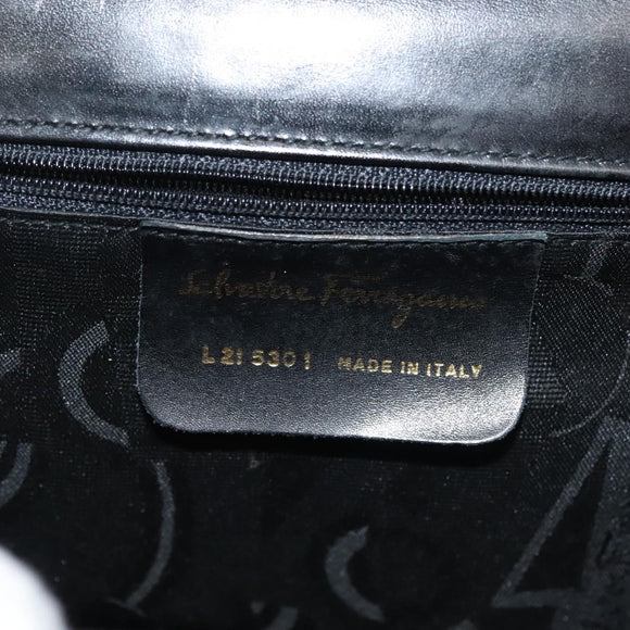 Salvatore Ferragamo Vala Hand Bag Leather Black Gold Auth BA4594