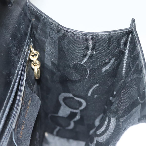 Salvatore Ferragamo Vala Hand Bag Leather Black Gold Auth BA4594