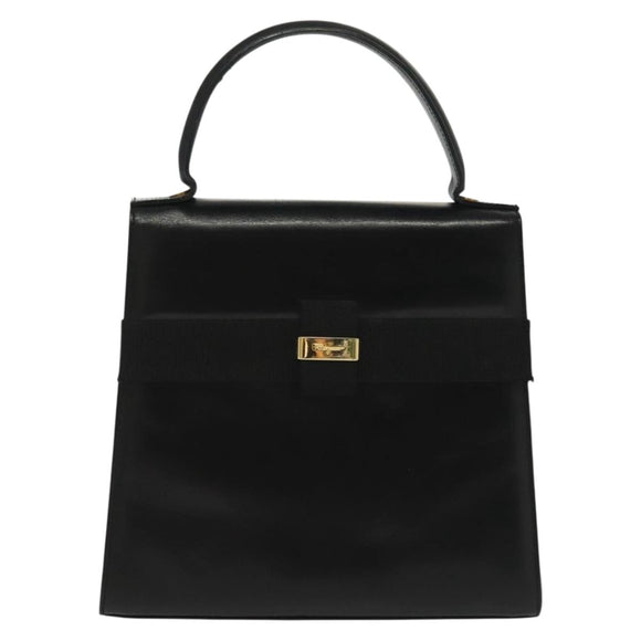 Salvatore Ferragamo Vala Hand Bag Leather Black Gold Auth BA4594