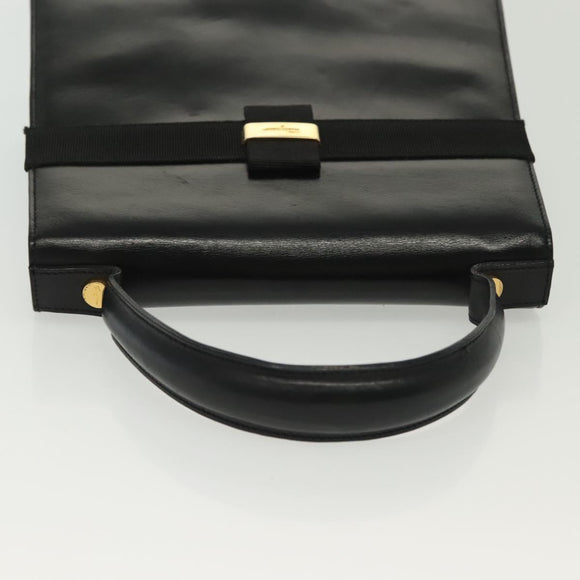 Salvatore Ferragamo Vala Hand Bag Leather Black Gold Auth BA4594
