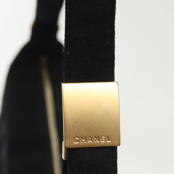 CHANEL COCO Mark Choco Bar Shoulder Bag Cotton Black Gold CC Auth BA4599