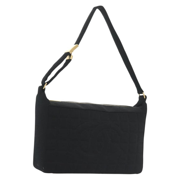 CHANEL COCO Mark Choco Bar Shoulder Bag Cotton Black Gold CC Auth BA4599