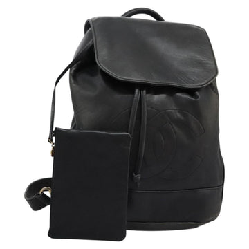 CHANEL Shoulder Bag Lamb Skin Black CC Auth BA461