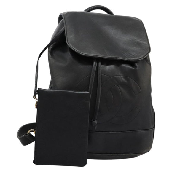 CHANEL Shoulder Bag Lamb Skin Black CC Auth BA461