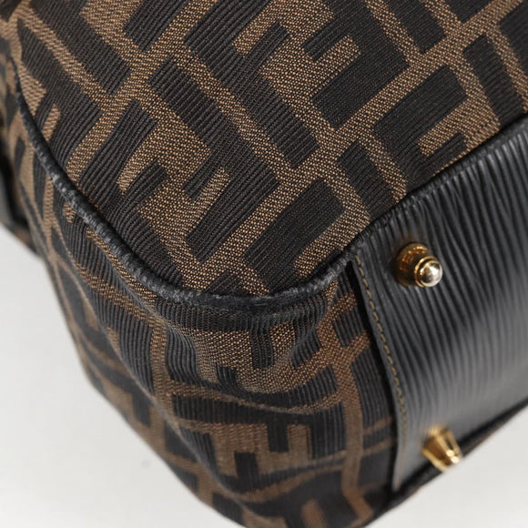 FENDI Zucca Canvas Hand Bag Black Brown gold Auth BA4615