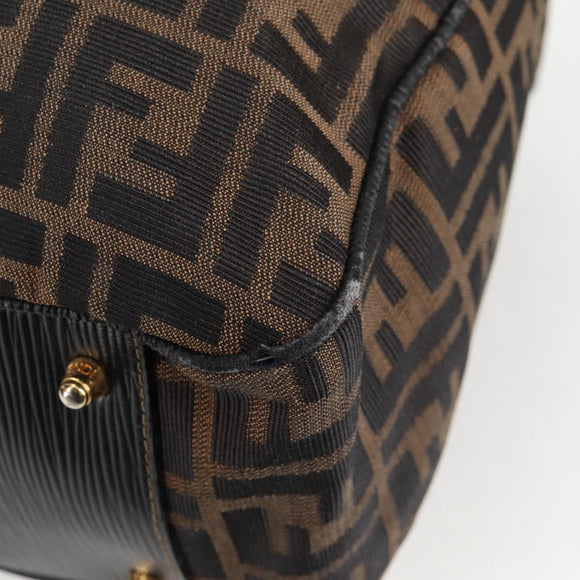 FENDI Zucca Canvas Hand Bag Black Brown gold Auth BA4615