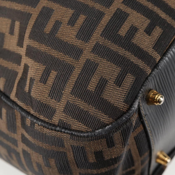 FENDI Zucca Canvas Hand Bag Black Brown gold Auth BA4615