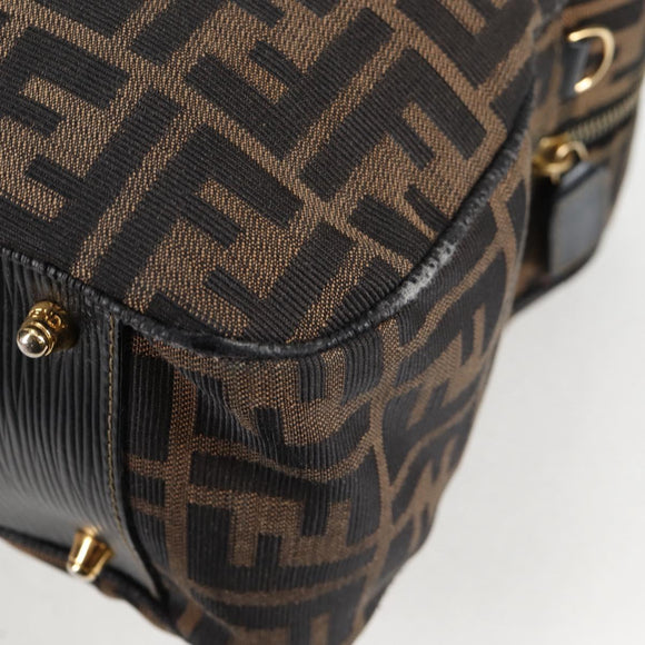 FENDI Zucca Canvas Hand Bag Black Brown gold Auth BA4615
