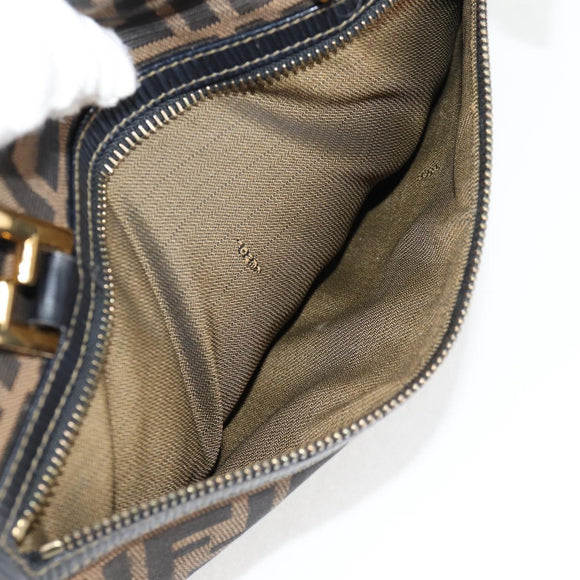 FENDI Zucca Canvas Hand Bag Black Brown gold Auth BA4615