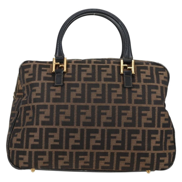 FENDI Zucca Canvas Hand Bag Black Brown gold Auth BA4615