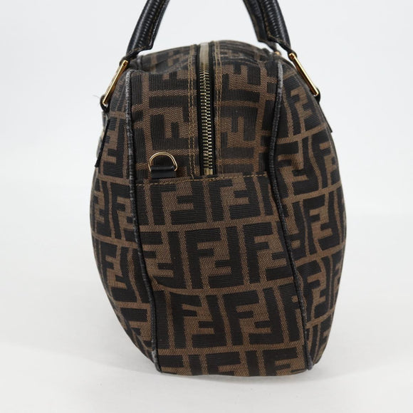 FENDI Zucca Canvas Hand Bag Black Brown gold Auth BA4615