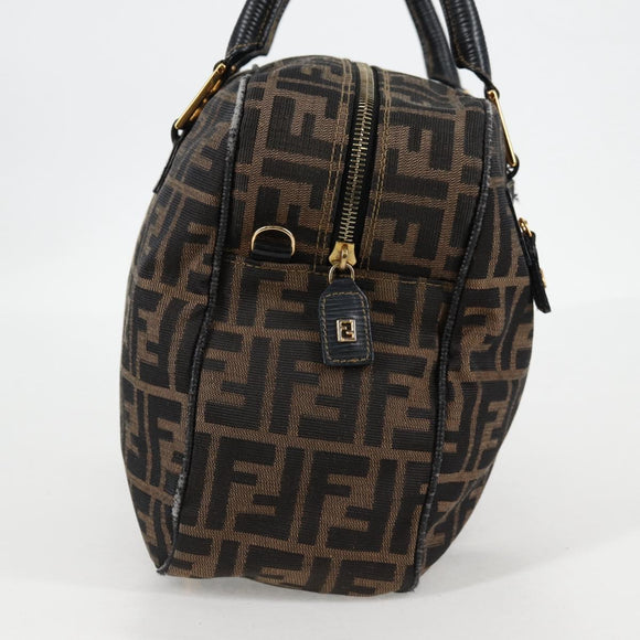 FENDI Zucca Canvas Hand Bag Black Brown gold Auth BA4615