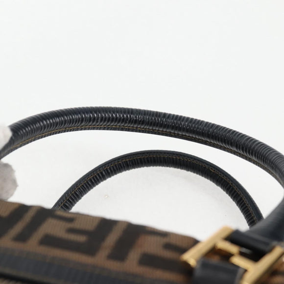 FENDI Zucca Canvas Hand Bag Black Brown gold Auth BA4615
