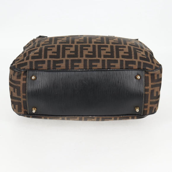 FENDI Zucca Canvas Hand Bag Black Brown gold Auth BA4615
